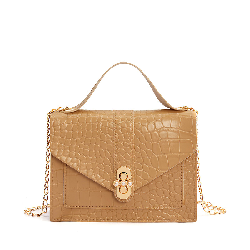 MZ Korean Style Crocodile Pattern Pearl Lock Chain Small Square Bag - Image 5