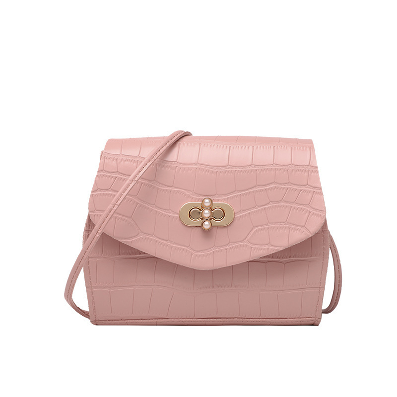 Korean Style Crocodile Pattern Pearl Lock Oval Phone Bag Crossbody Simple Women's Bag - Image 5