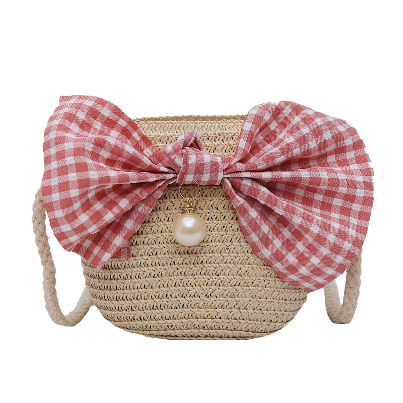 Handmade Straw Mini Crossbody Bag with Bow - Image 5