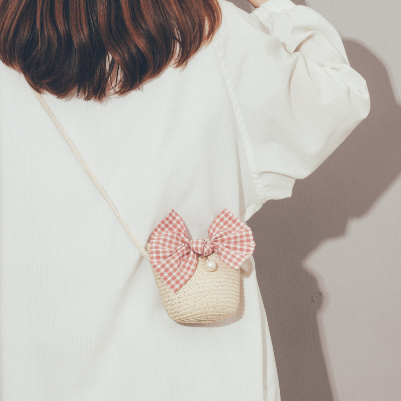 Handmade Straw Mini Crossbody Bag with Bow