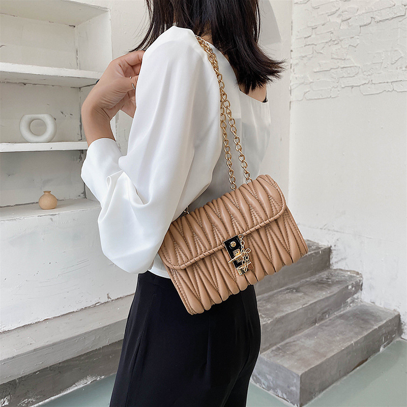 MZ Women's Casual Pleated Crossbody Chain Small Square Bag - Image 4