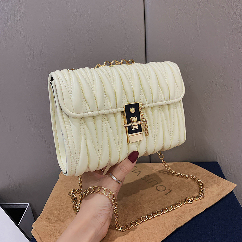 MZ Women's Casual Pleated Crossbody Chain Small Square Bag
