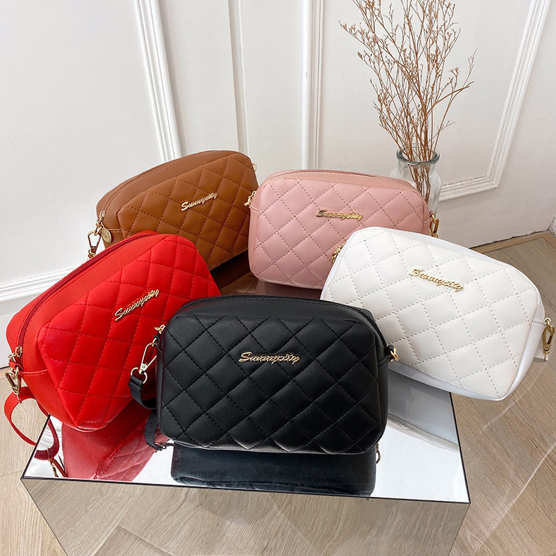 MZ Women's Diamond Quilted Camera Crossbody Bag PU Korean Style