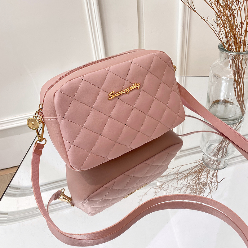 MZ Women's Diamond Quilted Camera Crossbody Bag PU Korean Style - Image 4
