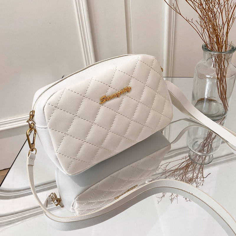 MZ Women's Diamond Quilted Camera Crossbody Bag PU Korean Style - Image 3