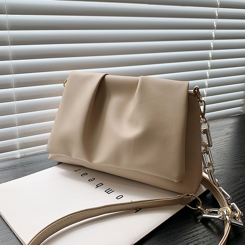 MZ Women's Pleated Shoulder Bag 2022 New Fashion Casual Solid Color Retro Crossbody Small Bag