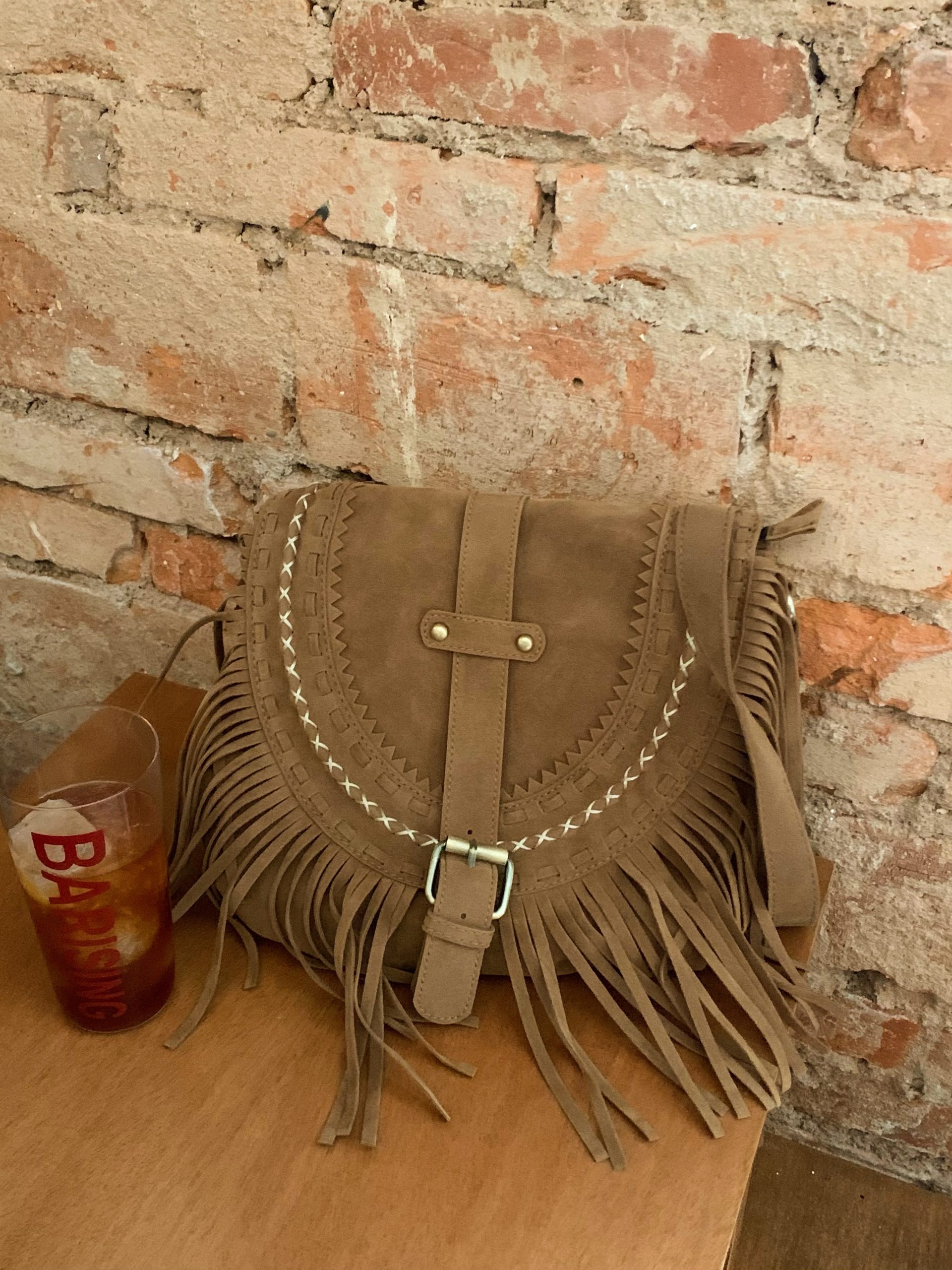 Faux Suede Fringe Saddle Crossbody Bag