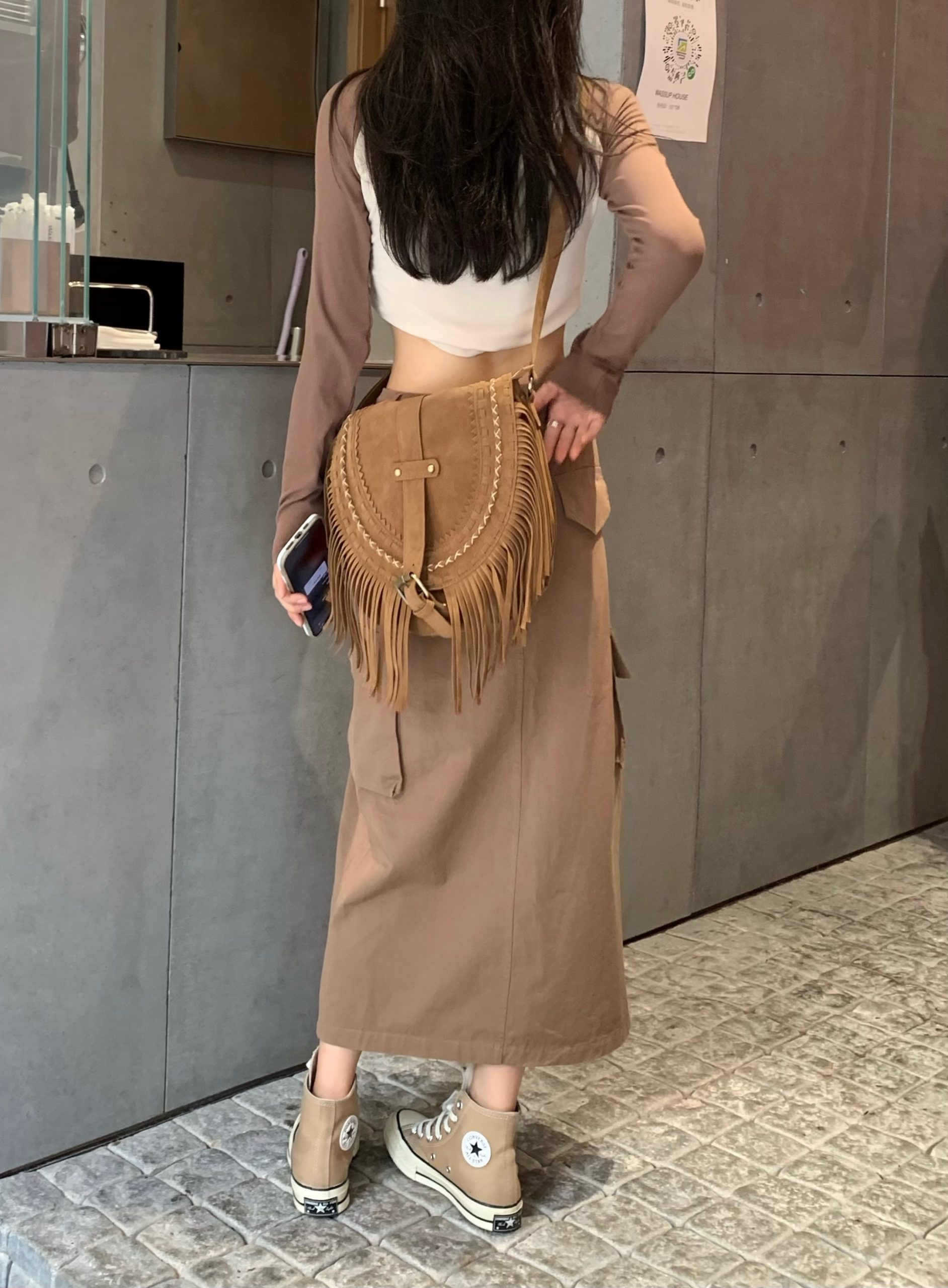 Faux Suede Fringe Saddle Crossbody Bag - Image 2