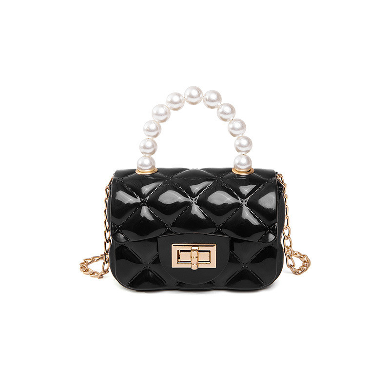 Mini PVC Jelly Bag with Crocodile Pattern Diamond Quilted Pearl Handbag - Image 3
