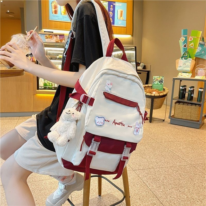 MZ Girl's Large Capacity Color Block Backpack Nylon Travel School Bag