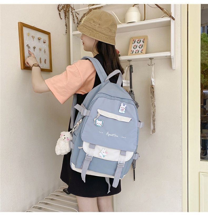 MZ Girl's Large Capacity Color Block Backpack Nylon Travel School Bag - Image 3