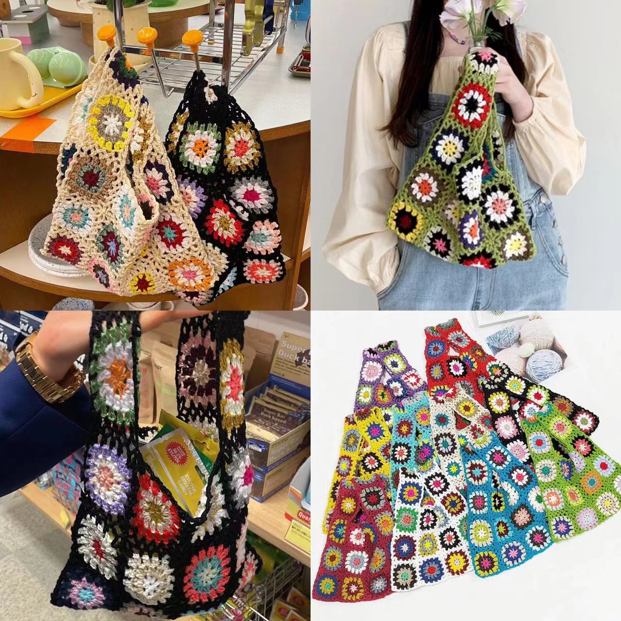 Korean Ins Spring Summer Vintage Pastoral Style Handmade Crochet Woven Bag Tote Parent Child Yarn Bag - Image 5