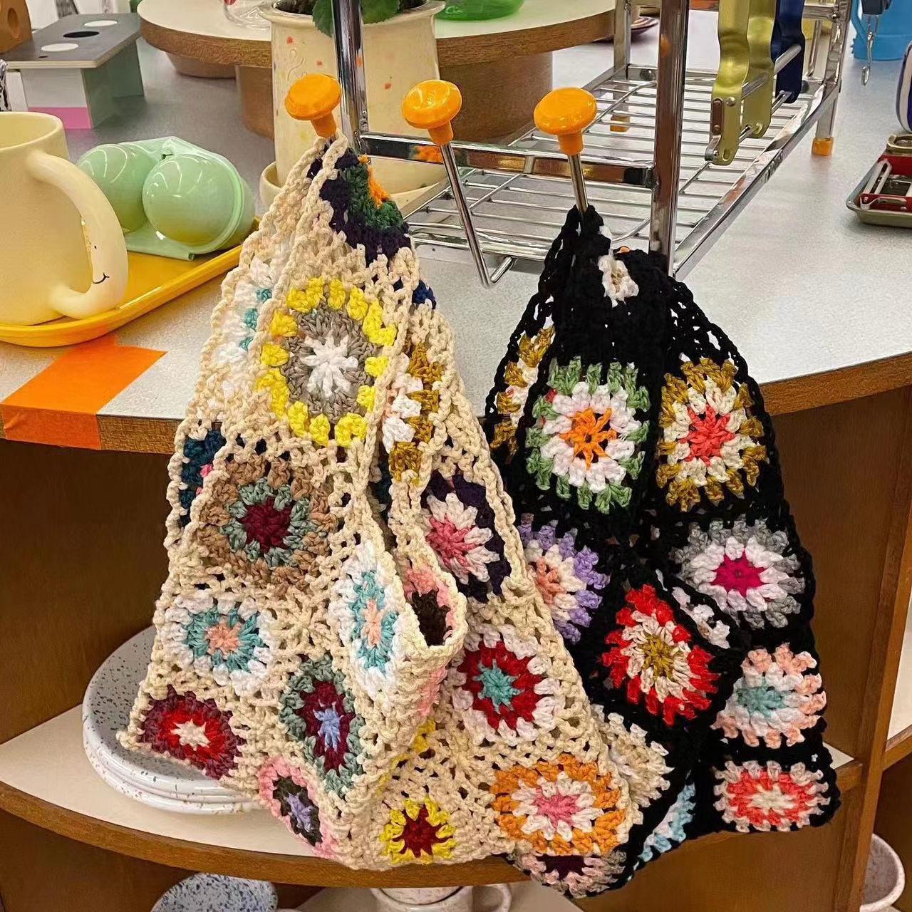 Korean Ins Spring Summer Vintage Pastoral Style Handmade Crochet Woven Bag Tote Parent Child Yarn Bag - Image 2