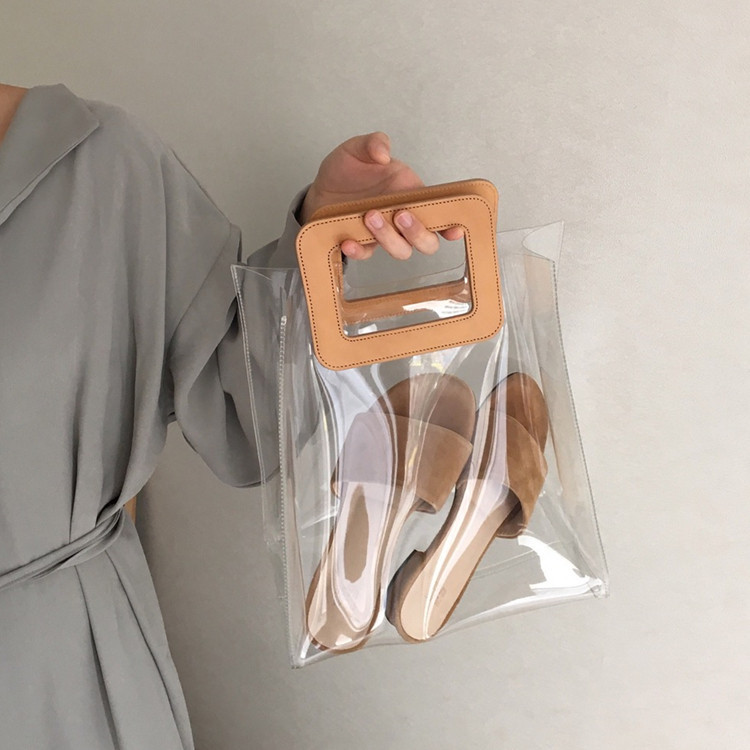 2023 Spring Summer Korean Style Ins Popular Beach Transparent Jelly Tote Bag PVC Shopping Bag for Mother and Daughter - Image 2