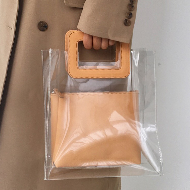 2023 Spring Summer Korean Style Ins Popular Beach Transparent Jelly Tote Bag PVC Shopping Bag for Mother and Daughter