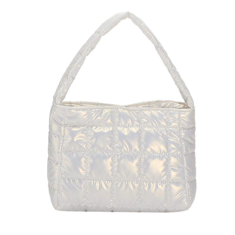 2023 Winter New Cotton Padded Women's Large Capacity Handbag Plaid Embroidered Single Shoulder Square Bag - Image 5